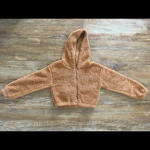 Cropped Teddy Bear Hooded Zip Up